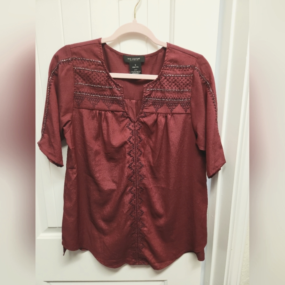 Maroon blouse with bead and embroidery detailing